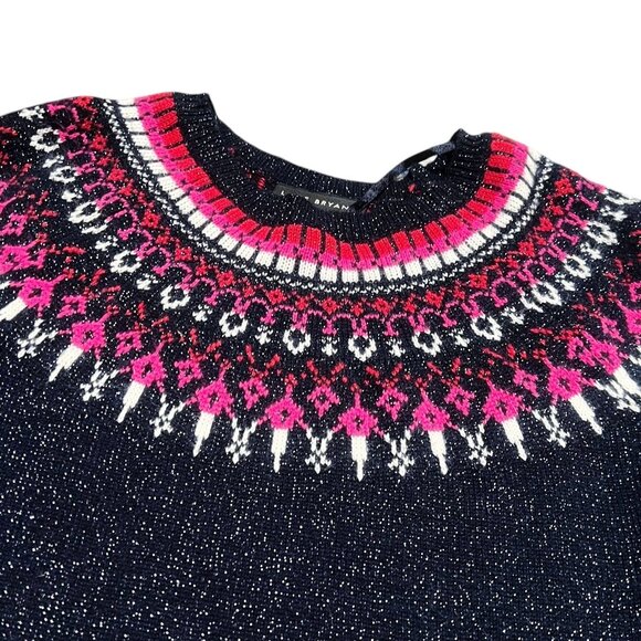 Lane Bryant Sweater Womens Size 14/16 Navy Pink Fair Isle Sparkle Scoop Neck - Picture 2 of 4